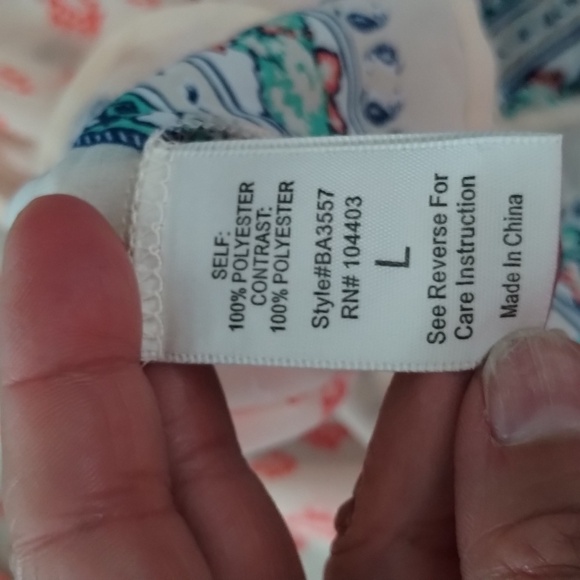 Blu Pepper sheer pin tucked front size large blouse coral cream & green flowy - Picture 7 of 8